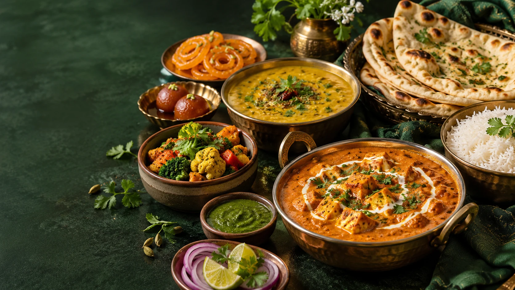Illustrative vegetarian buffet spread