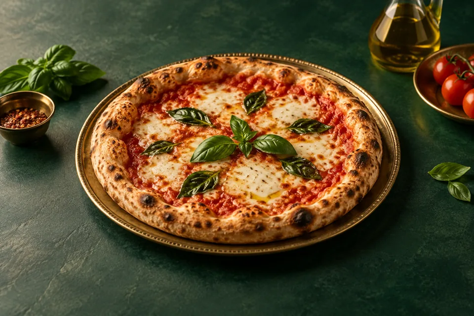 Margherita pizza with tomato, cheese and basil